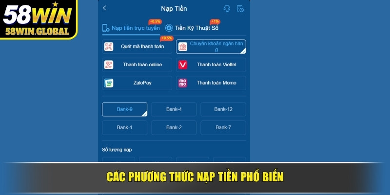 Các phương thức nạp tiền phổ biến